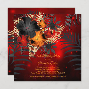 Red glow Orange Black Hibiscus Birthday party Invitation