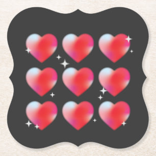 Red glowing hearts, valentine's day romantic paper coaster