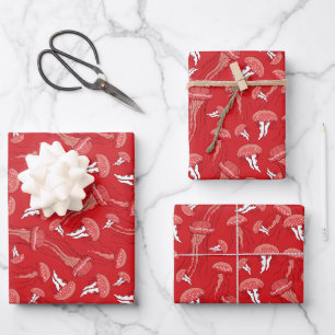 red glowing jelly fish pattern wrapping paper sheet
