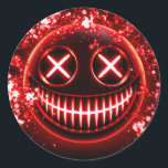 Red Glowing Smiling Face Cinders Halloween Party Classic Round Sticker<br><div class="desc">customise with any text.</div>