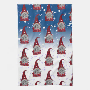 Red Gnome Pattern Tea Towel
