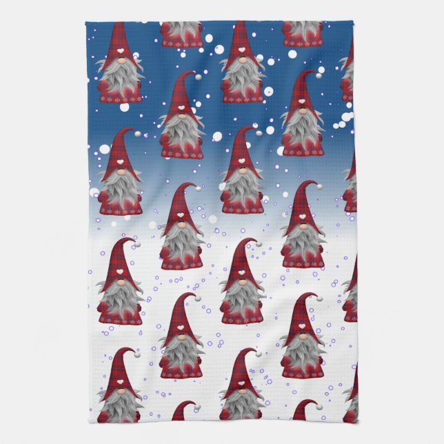Red Gnome Pattern Tea Towel (Vertical)
