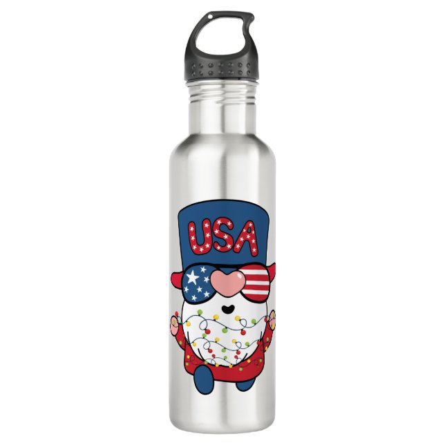 Red Gnome with Christmas Light 710 Ml Water Bottle (Front)