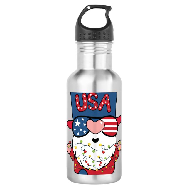 Red Gnome with Christmas Light 710 Ml Water Bottle (Front)