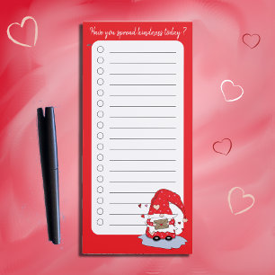 Red gnome with hearts kindness to do list magnetic notepad