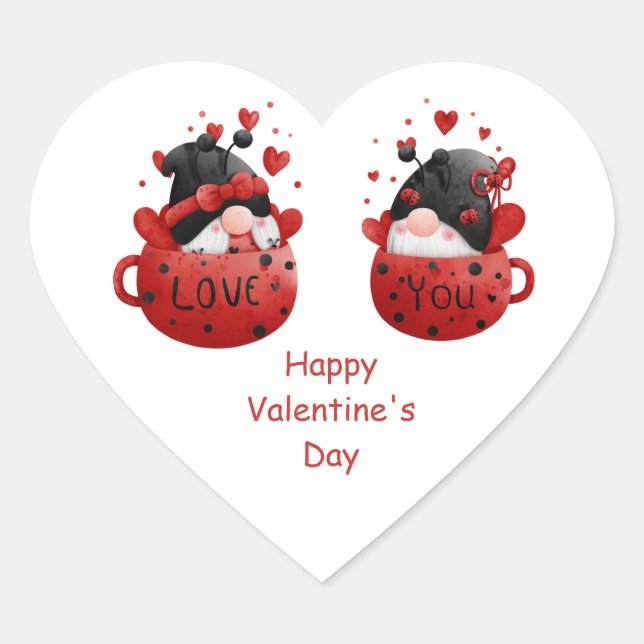 Red Gnomes Cute Whimsical Adorable Valentine's day Heart Sticker (Front)