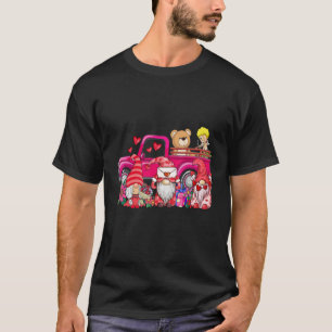 Red Gnomes Pink Truck Happy Valentines Day Gnome T-Shirt