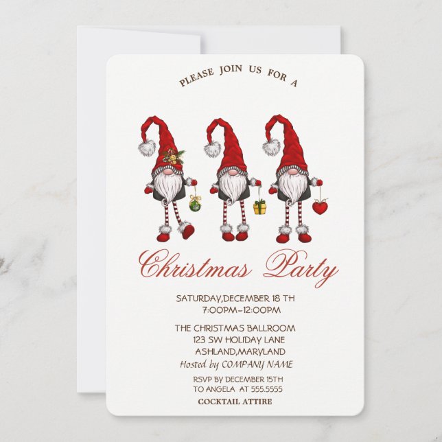 Red Gnomes Snowflakes Christmas Party  Invitation (Front)