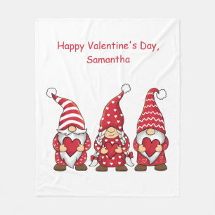 Red Gnomes with Hearts Personalised Valentine Day Fleece Blanket