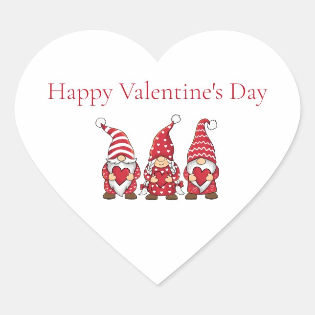 Red Gnomes with Hearts Personalised Valentine Day  Heart Sticker (Front)