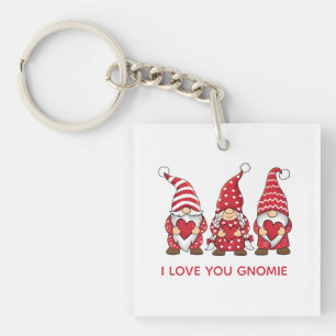 Red Gnomes with Hearts Personalised Valentine Day  Key Ring