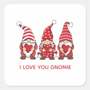 Red Gnomes with Hearts Personalised Valentine Day Square Sticker