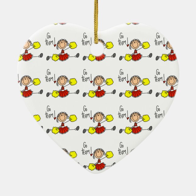 Red Go Team Cheerleader Ceramic Ornament (Back)