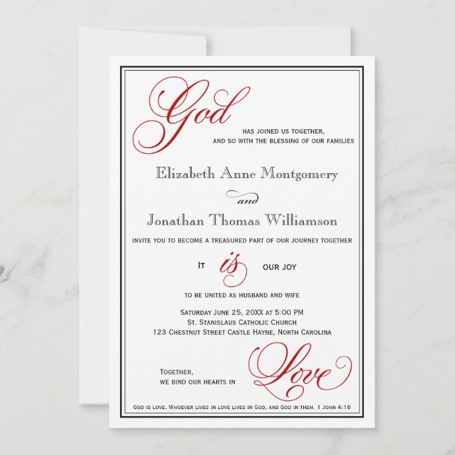 Red God is Love Christian Wedding Invitations (Front)