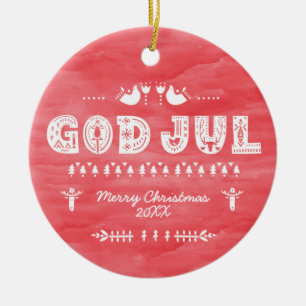 Red God Jul Swedish Christmas Ceramic Ornament