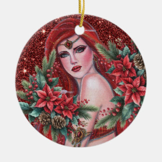 Red goddess Christmas  Ceramic Ornament
