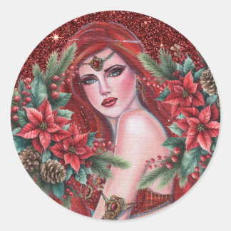 Red goddess Christmas  Classic Round Sticker