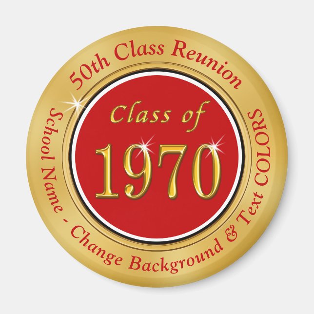 Red, Gold, 1970 Reunion, 55th Class Reunion Gifts Magnet (Front)