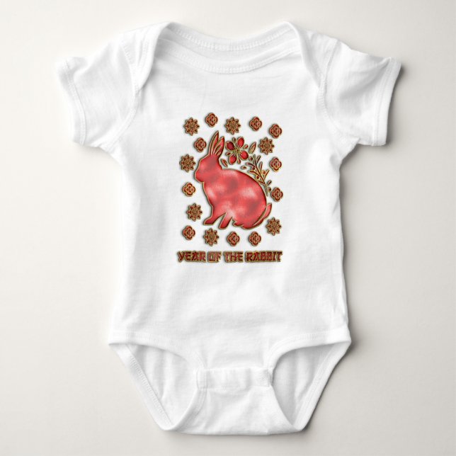 Red Gold 2023 Rabbit Lunar Chinese New Year Baby Bodysuit (Front)