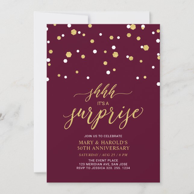 Red & Gold | 50th Surprise Wedding Anniversary Invitation (Front)