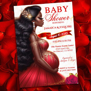 Red & Gold African Mum-to-Be Elegant Baby Shower Invitation