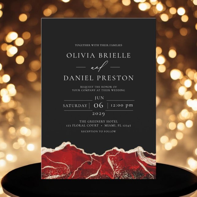 Red Gold Agate Elegant Modern Wedding Invitation (Creator Uploaded)