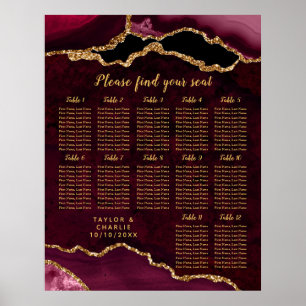 Red Gold Agate Wedding 12 Tables Seating Chart