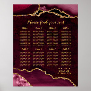 Red Gold Agate Wedding Seating Chart 8 Table