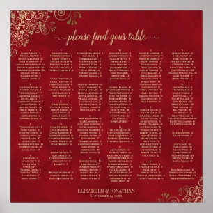Red & Gold Alphabetical Wedding Seating Chart