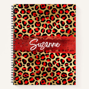Red Gold and Black Foil Leopard Brush Stroke Notebook