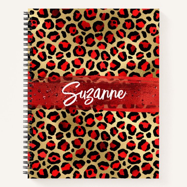 Red Gold and Black Foil Leopard Brush Stroke Notebook (Front)