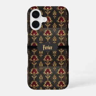 Red Gold and Black Gothic Damask iPhone 16 Case