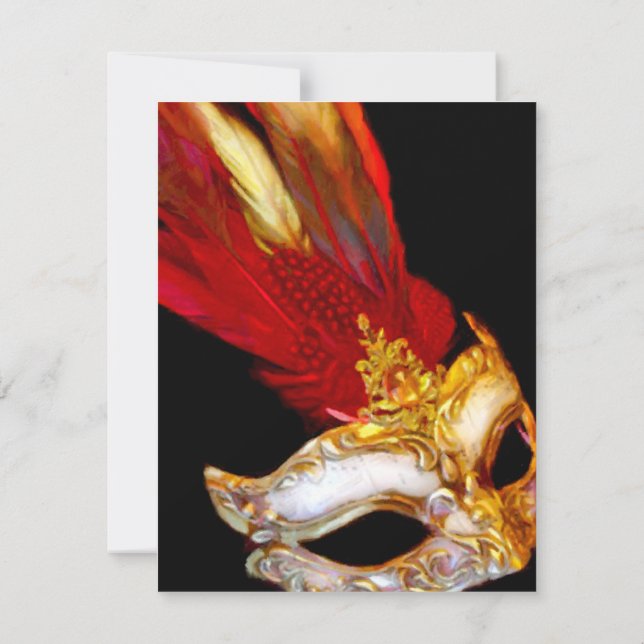 Red, Gold, and Black Masquerade Invitation (Back)