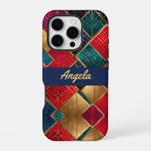 Red Gold and Blue Squares iPhone 16 Pro Case