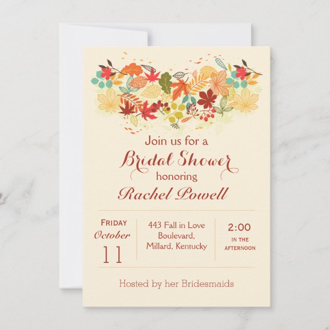 Red, gold and brown autumnal leaves Bridal Shower Invitation (Front)