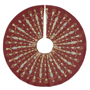 Red, Gold And Diamonds Glitter Sunburst Brushed Polyester Tree Skirt