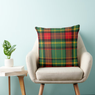 Red Gold and Green Checkered Christmas Cushion