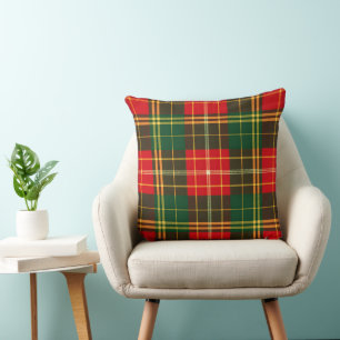 Red Gold and Green Checkered Christmas Cushion