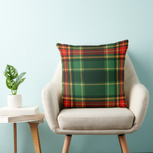 Red Gold and Green Checkered Christmas Cushion