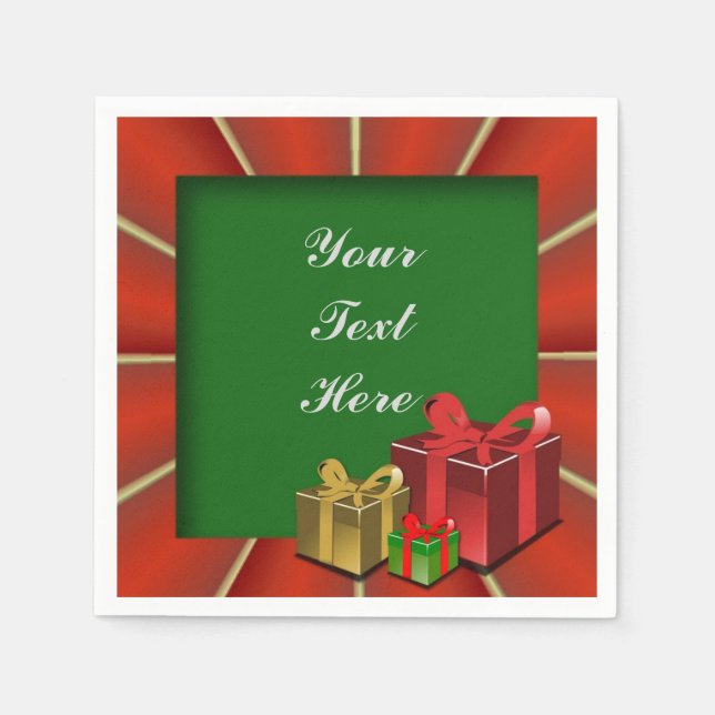 Red Gold and Green Christmas Boxes Napkins (Front)