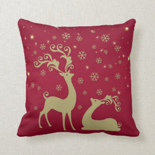Red, gold and green Christmas reindeer Cushion