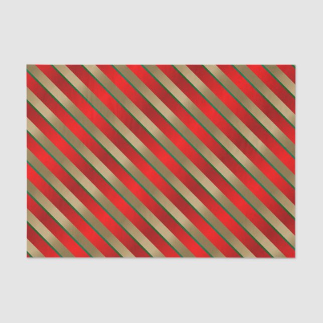 Red, Gold and Green Diagonal Stripes Tissue Paper (Front)