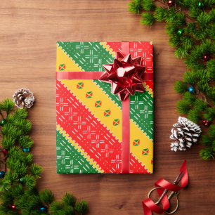 Red Gold And Green Mudcloth Tribal Pattern Wrapping Paper