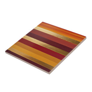 Red Gold and orange stripes Ceramic Tile