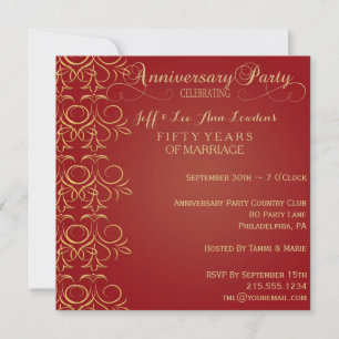 Red & Gold Anniversary Party Invitation