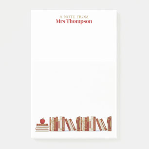 Red Gold Apple Bookshelf Personalized Teacher Post-it Notes