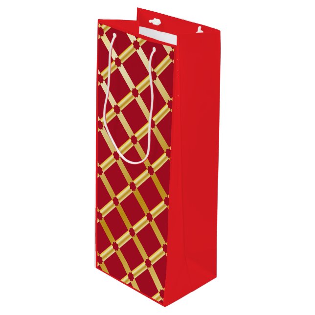 Red & Gold Arabesque Wine Gift Bag (Front Angled)
