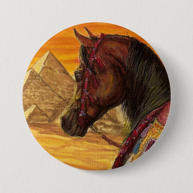 Red & Gold Arabian horse round button (Front)