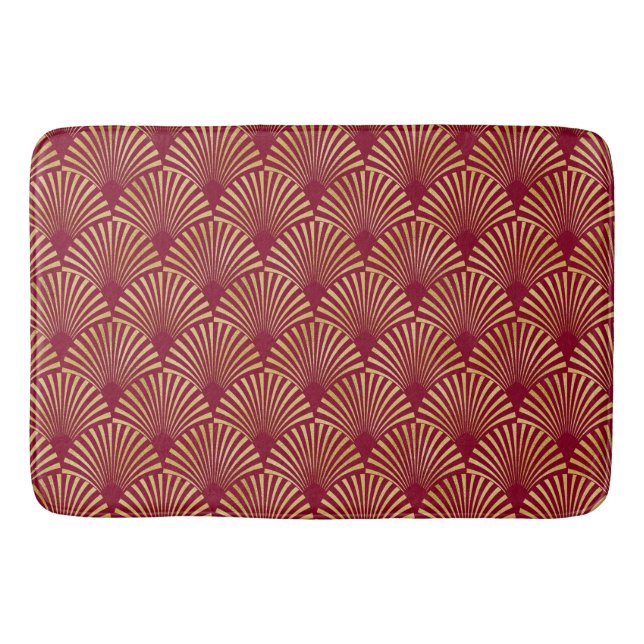 RED & GOLD ART DECO FAN LOOK PATTERNS BATH MAT (Front)