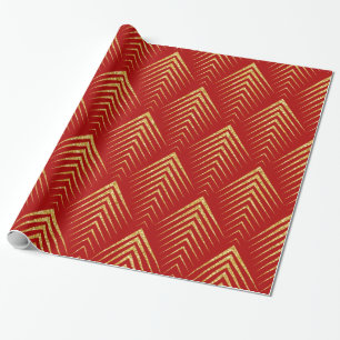 Red & Gold Art-Deco Geometric Seamless Pattern Wrapping Paper